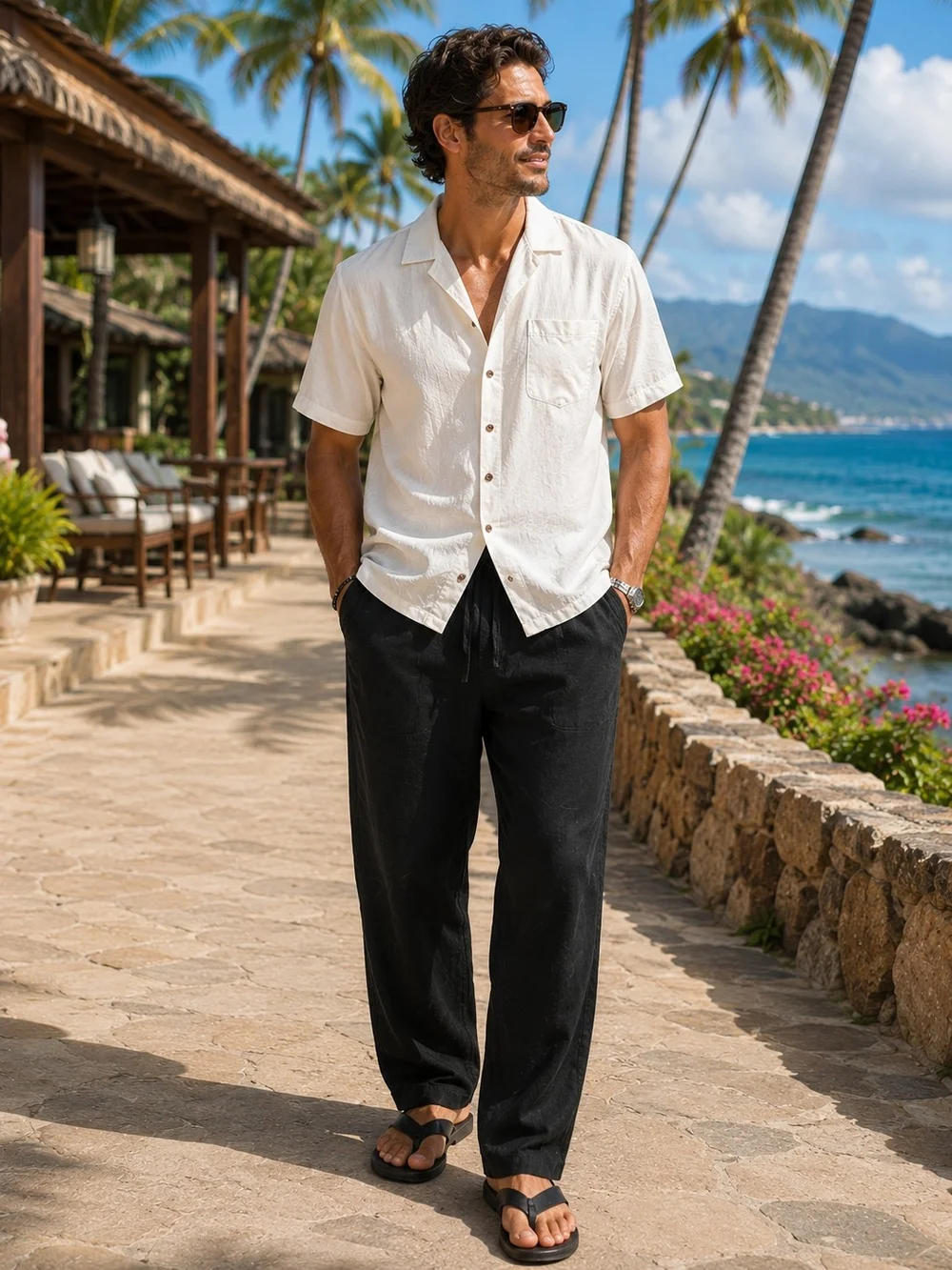 Cubavera Men's Black Linen Blend Drawstring Pants XXL Resort Coastal Vacation